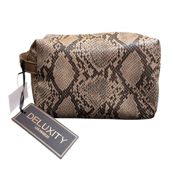 Handbags - Deluxity Los Angeles Snakeskin Cosmetic Bag Makeup Pouch Toiletry Case NEW